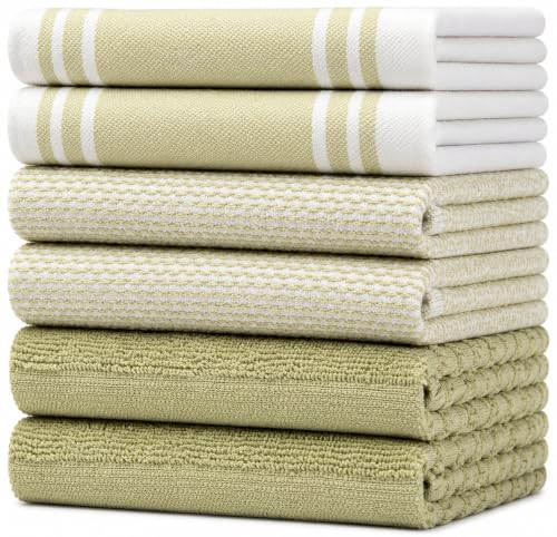 Premium Kitchen Towels 6 Pack 100% Cotton 20"x28" Dish Towels (Sage Green Wide Stripe / Kitchen Towels - Mixed Styles (6 Pack))
