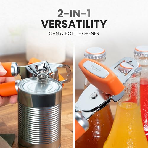 Manual Can Opener Heavy Duty Patented Stainless Steel (Orange / Comfy Grip)