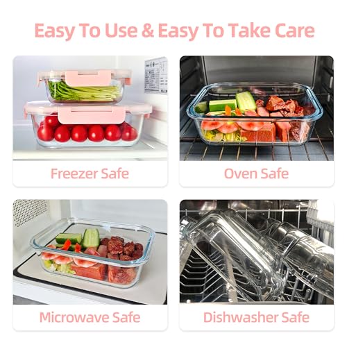 16Pack Glass Meal Prep Containers 8 Bowls with 8 Airtight Pink Lids 2 Sizes (pink)
