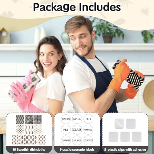 10 Pack Swedish Dish Cloths Reusable for Kitchen (10 Pack-geometry Prints+ Clips)