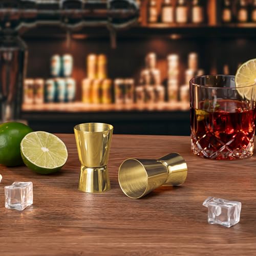 2Pcs Double Cocktail Jigger for Bartending (Flat Edge-0.5oz/1oz-2PC / Gold)