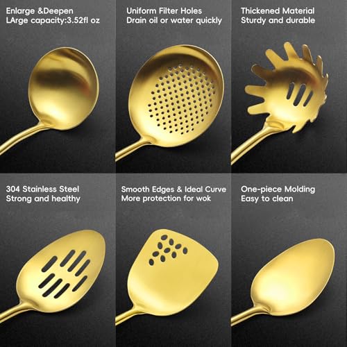 18 10 Stainless Steel Kitchen Utensils Set (Large / GOLD-6 Pieces)
