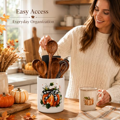 Fall Pumpkin Ceramic Utensil Holder