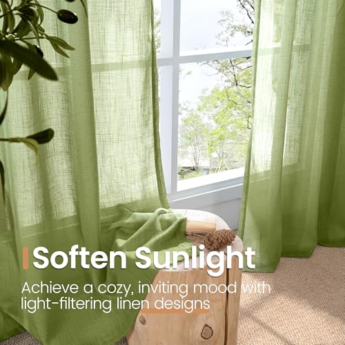Olive Green Linen Curtains 36 Inch Length for Short Kitchen Window (Green / 42"W x 36"L (Pack of 2))