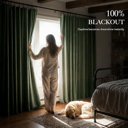 Forest Green 100% Blackout Linen Curtains 84 Length 52 Width (Forest Green / 52"W x 84"L (Pack of 2))