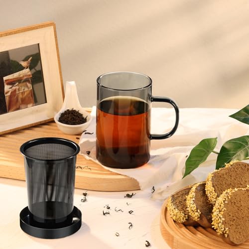 16.9oz Glass Tea Cup with Infuser and Lid 430ml (Black / 16.9 Ounces)