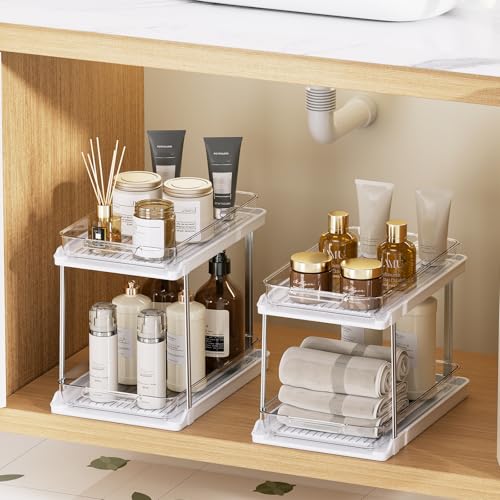 2 Tier Bathroom Under Sink Organizers and Storage (White)