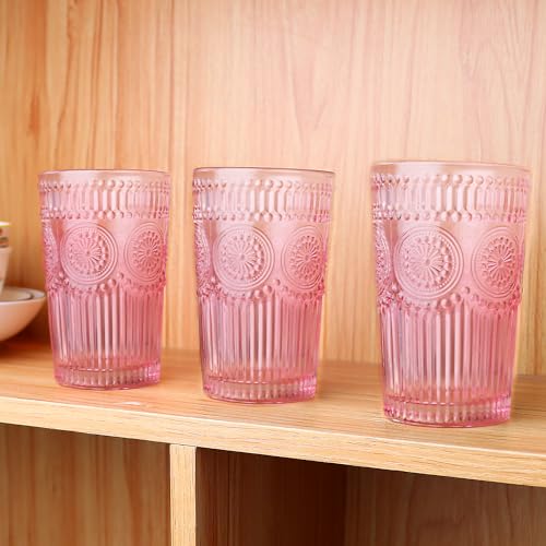6pcs Vintage Drinking Glasses Set (Pink)