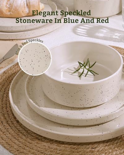 Nebula 24 Piece Dinnerware Set with Pasta Bowls (Creamy White with Colorful Speckles / Service for 6 (Include Pasta Bowls))