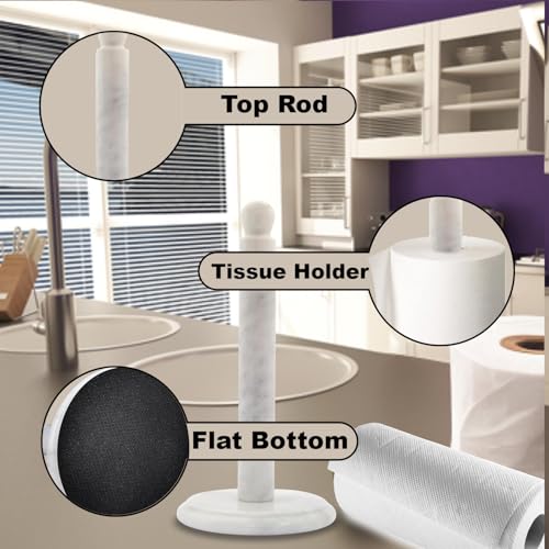 Handmade Marble Paper Towel Holder for Kitchen Countertop (Cloudy White)