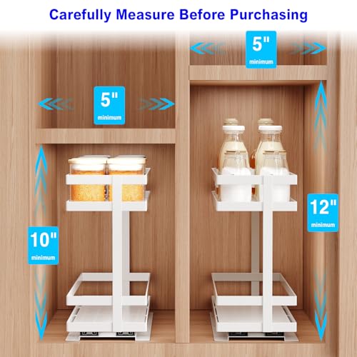 2 Pack Pull Out Spice Rack Organizer for Cabinet (White(Metal))