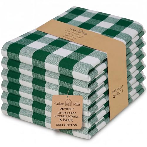 Kitchen Towels Cotton Dish Towels 20”x30” (20" x 30" (Set of 6) / 070 Hunter/White)