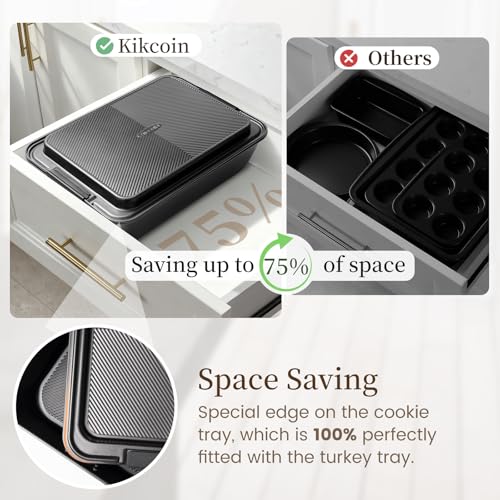 25 Piece Nonstick Baking Pans Set with Large Turkey Roasting Pan (Black)