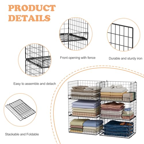 6 Tier Stackable Closet Organizers and Storage Shelves (6 Tier / Black)