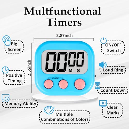 Digital Kitchen Classroom Timers for Kids Cooking 12pcs Blu Grn Pk (Blue & Green & Pink)