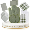 Kitchen Towel and Pot Holder Sets 20 Pc (Kitchen Linen Set of 20 / 01: Olive)