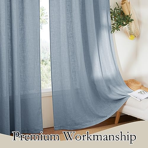 Linen Semi Sheer Curtains for Bedroom Living Room 95 inches Long (Dusty Blue / 52"W x 95"L (Pack of 2))