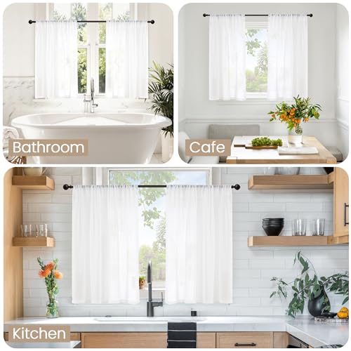 45 Inch Length White Linen Curtains for Short Window (White / 30"W x 45"L (Pack of 2))