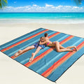 Beach Blanket Mat Waterproof Sandproof for 2 (Stripes - Green Orange / 79" X 83"（1-4person）)