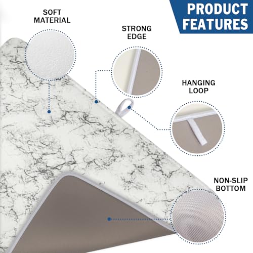 White Grey Marble Dish Drying Mat for Kitchen Counter Modern Marble Pattern Microfiber Dish Drainer Mat Absorbent Washable Drying Pad Extra Large 18"x24" (Marble White Grey / 24" x 18")