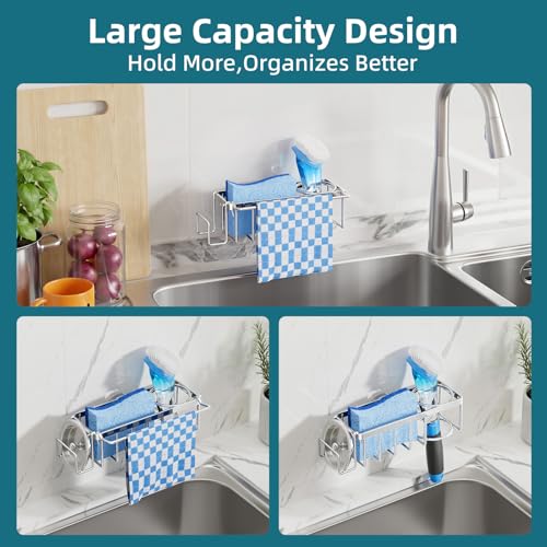 4-in-1 Sink Caddy for Kitchen Sink with Strong Suction Cup-Silver (7.28" x 2.36" / Silver)