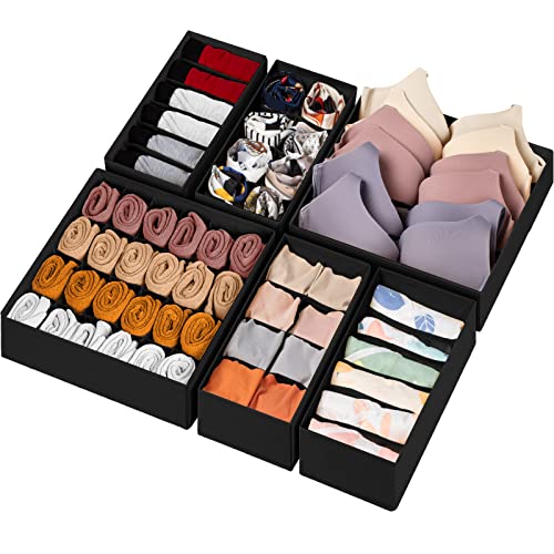 6 Pack Sock Underwear Drawer Organizer Dividers (6 Pack / Black)
