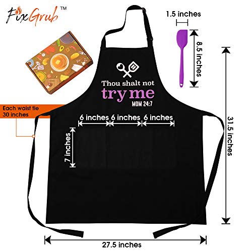 Cooking Apron for Mom with Spatula and Gift Box (Thou Shalt Not Try Me)