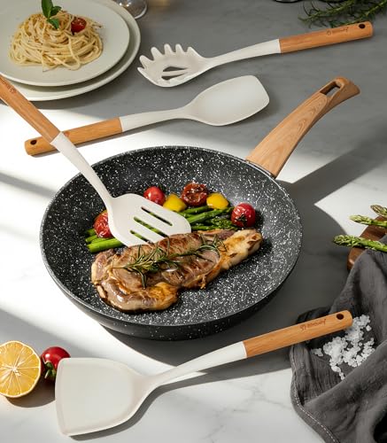 Large Silicone Kitchen Utensils Set (Cream White)