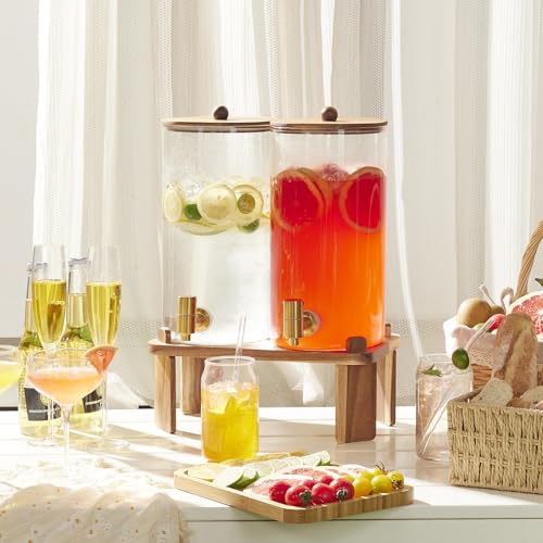 2pcs 1.5 Gallon Glass Drink Dispenser with Wood Stand