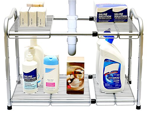 Under Sink 2 Tier Expandable Shelf Organizer (Grey)