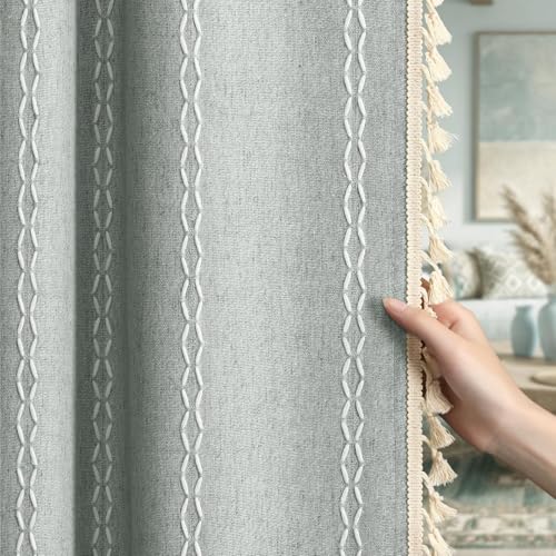 Teal 100% Boho Blackout Curtains 72 Inch 2 Panels with Tassels (Teal Green / 52"W x 72"L (Pack of 2))