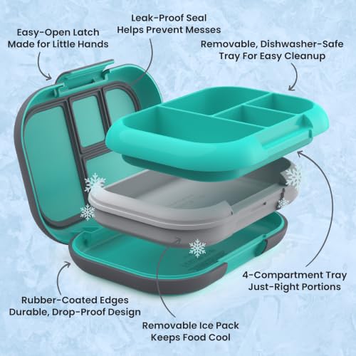 Chill Kids 4 Compartment Bento Box Leakproof Lunch Box (Electric Aqua)