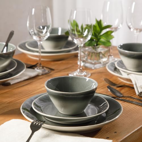 Plates and Bowls Set (Ombre Black (River Delta) / Service for 4 (12pcs))