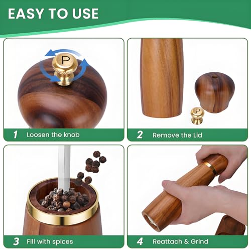 Acacia Wood Salt and Pepper Grinder Set (Brown / 8-Inch without Tray)