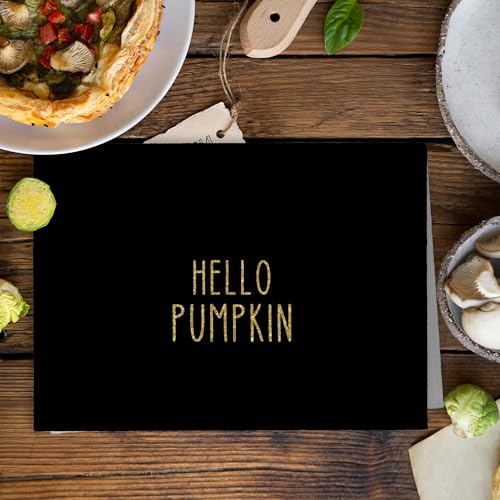 Fall Hello Pumpkin Black Halloween Kitchen Towels and Dishcloths Sets of 2 (Gold Pumpkin)