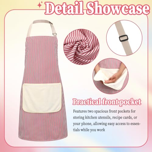 2 Pack Striped Kitchen Aprons with Detachable Hand Wipe