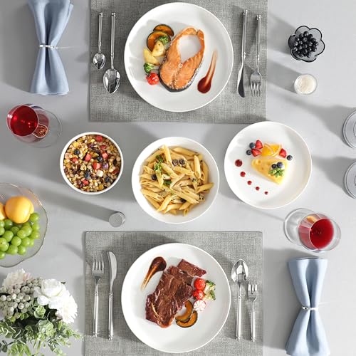 24 Pcs Porcelain Plates and Bowls Sets (Ivory White / 24 Pcs (Service for 6))