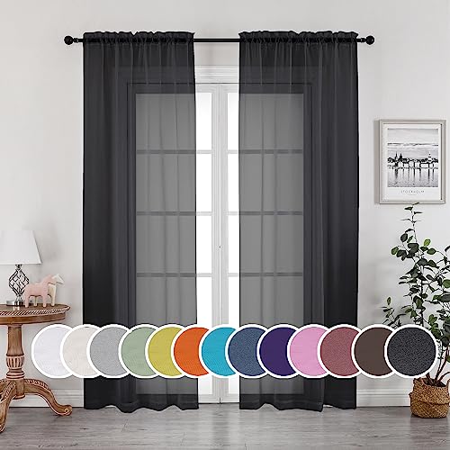 Black Sheer Curtains (Black / 42"W x 84"L (Pack of 2))