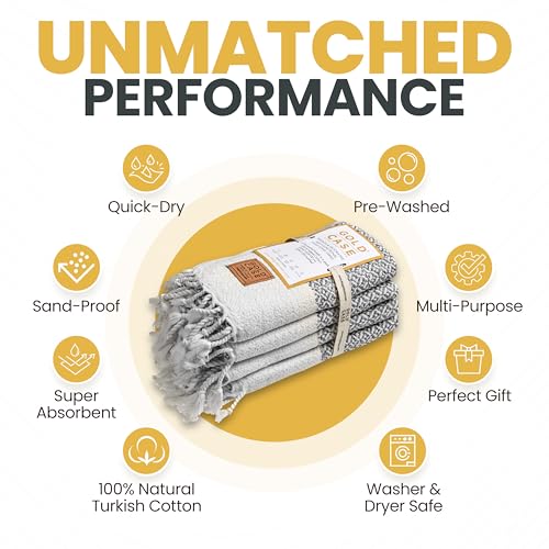 Gold CASE Turkish Hand Towels for Bathroom & Kitchen (Grey / 20x40"-Aphrodite)