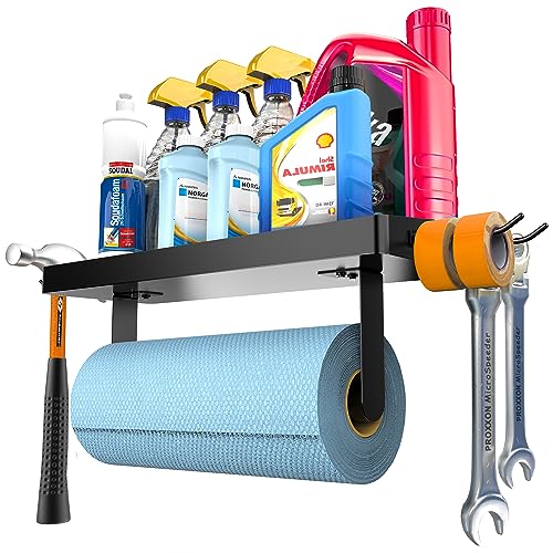 Wall Mounted Paper Towel Holder with Shelf for Garage (Black-garage)