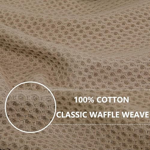 100% Cotton Waffle Weave Kitchen Dish Towels 24 (Tan / 13 X 28 - 24 Pack)