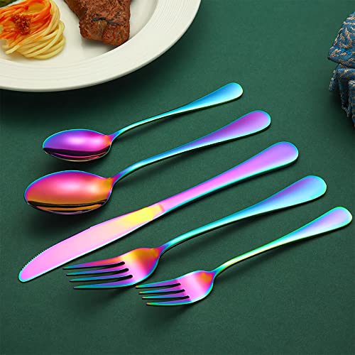 60 Pieces Rainbow Silverware set for 12 (Rainbow)