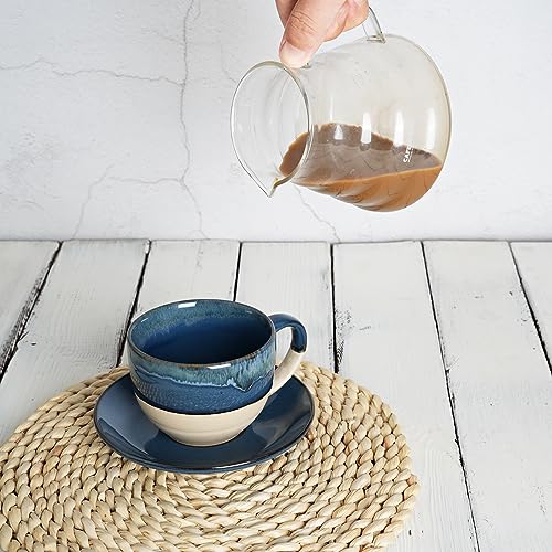 Ceramic Cappuccino Cup and Saucer Set of 2 (Deep Blue)
