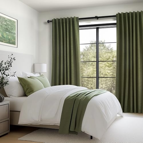 90 Inch Long Linen Blackout Curtains 2 Panels Set (Olive Green / 52"W x 90"L (Pack of 2))