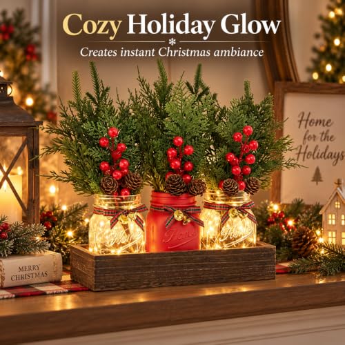 Mason Jar Christmas Table Decor (Red)