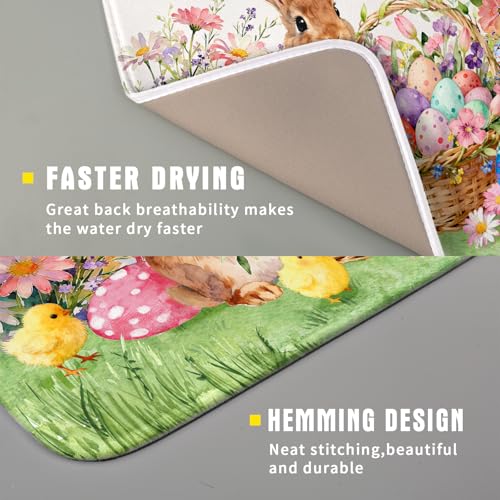 Spring Easter Dish Drying Mat for Kitchen Counter Colorful Egg Holiday Decoration Cloth Dish Mats Small (Colorful Easter Bunny / 18" x 16")