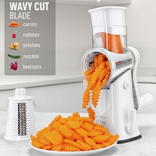 Rotary Cheese Grater Manual Hand Crank 5 Blade Shredder (5 Blades / White)