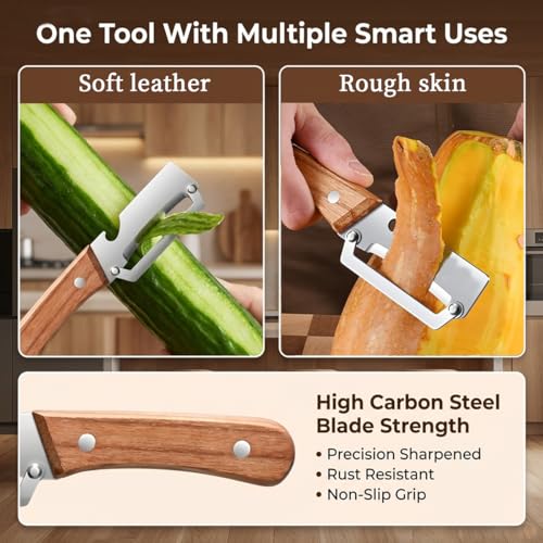 2 Pack Vegetable Peeler with Wooden Handle and Bottle Opener