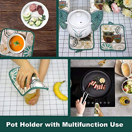Oven Mitts and Pot Holders Sets (Green Owl)