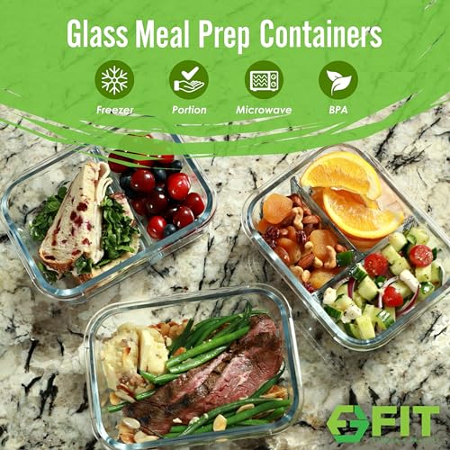 Glass Meal Prep Containers 1 & 2 & 3 Compartments (Beige (1,2,3 compartment - 3 pack, 35 oz))